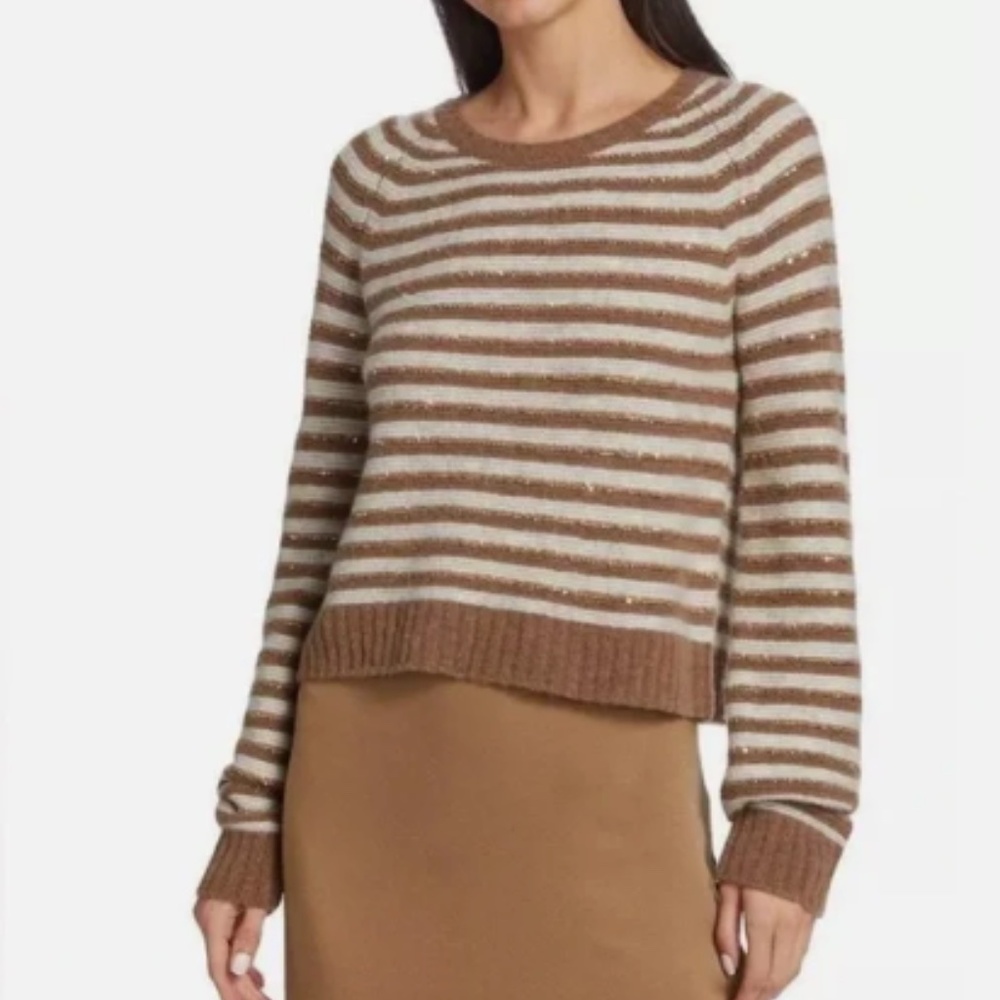 Splendid Walnut Striped Sequin Detail Maisie Crew… - image 3